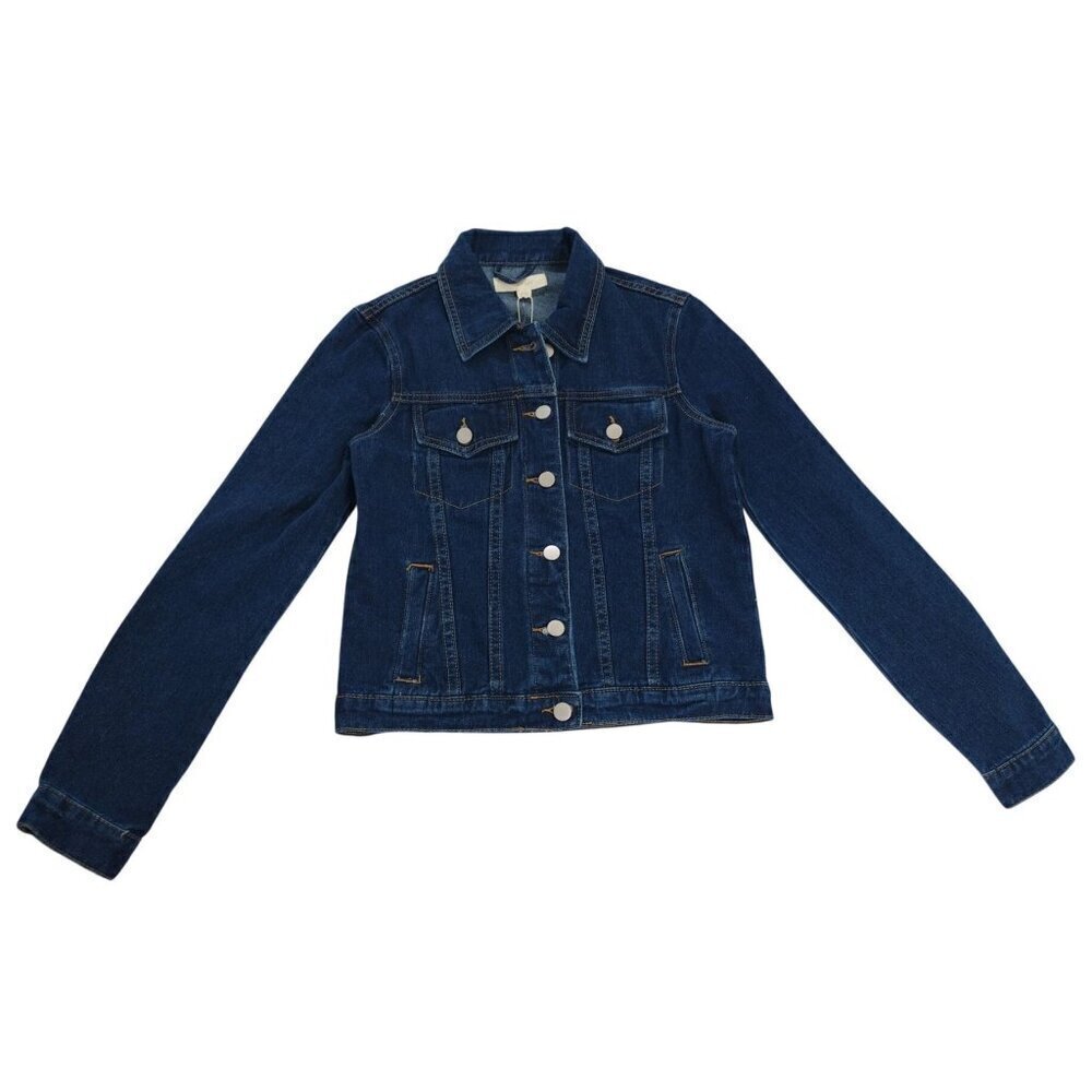Brit.Ny XS Womens Blue Denim Jacket With Chain Print Back Panel. NWT.
